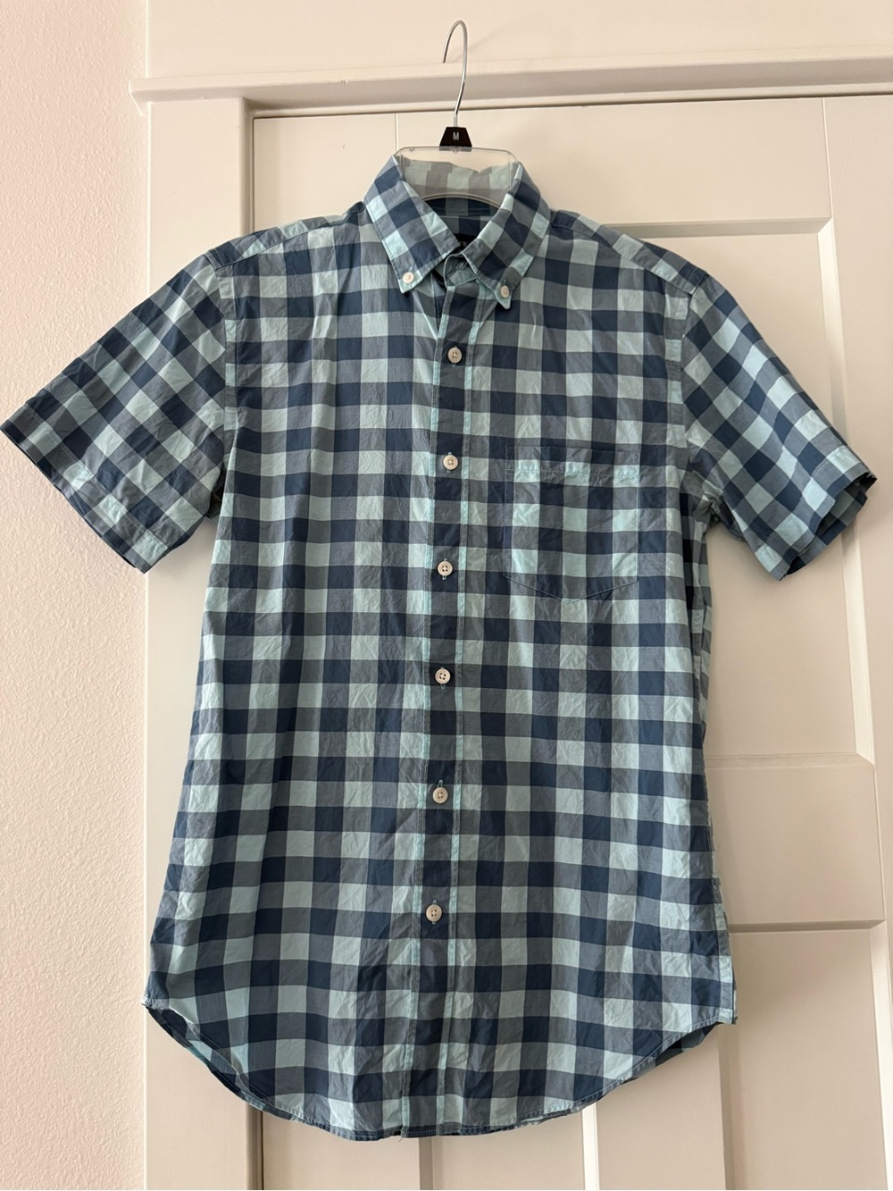J.Crew Mens Blue Plaid Short Sleeve Button-down, size XS, 100% Cotton